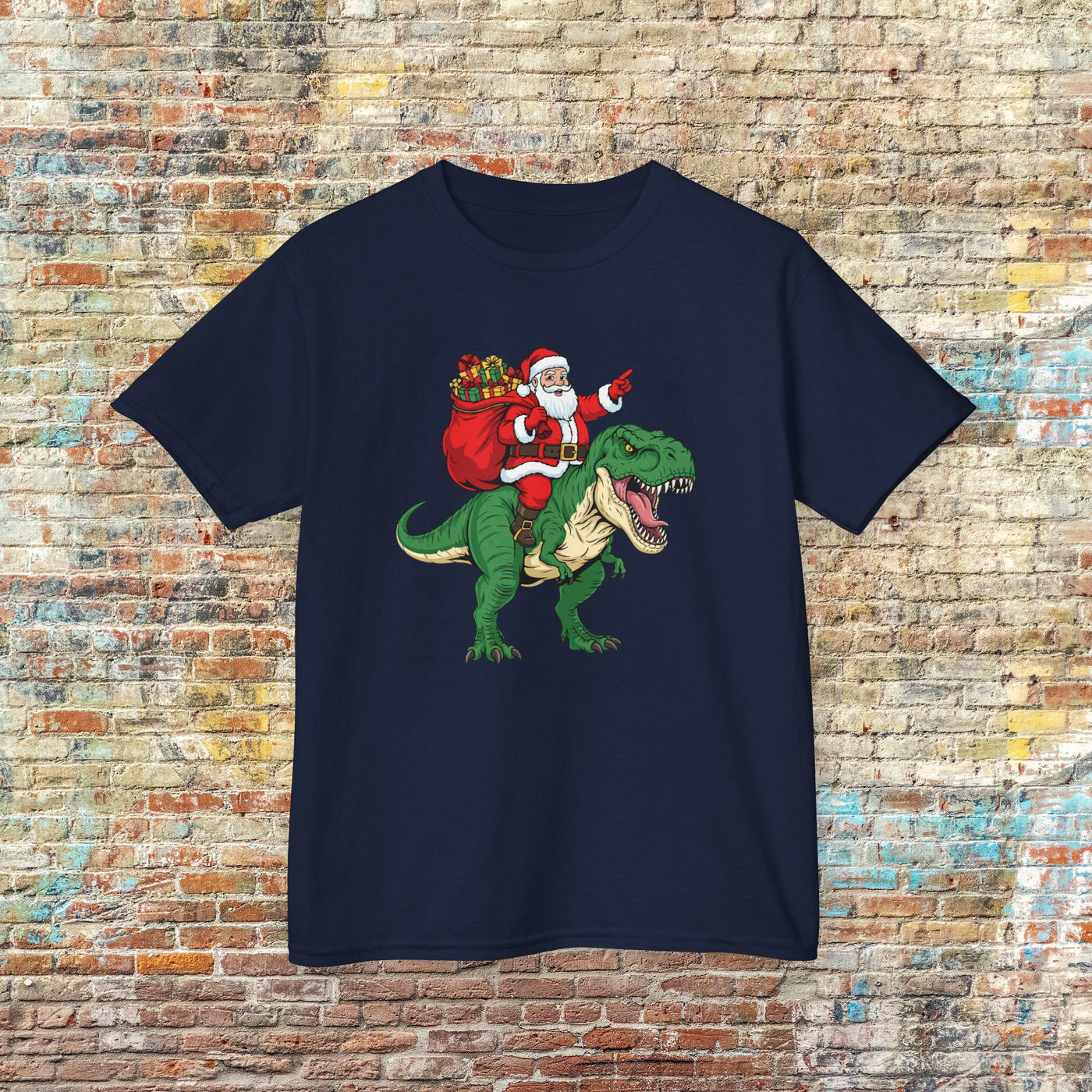 Santa Riding a T‑Rex Christmas Youth Tee