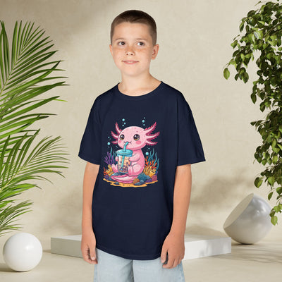 Pink Axolotl Drinking Boba Kids Tee