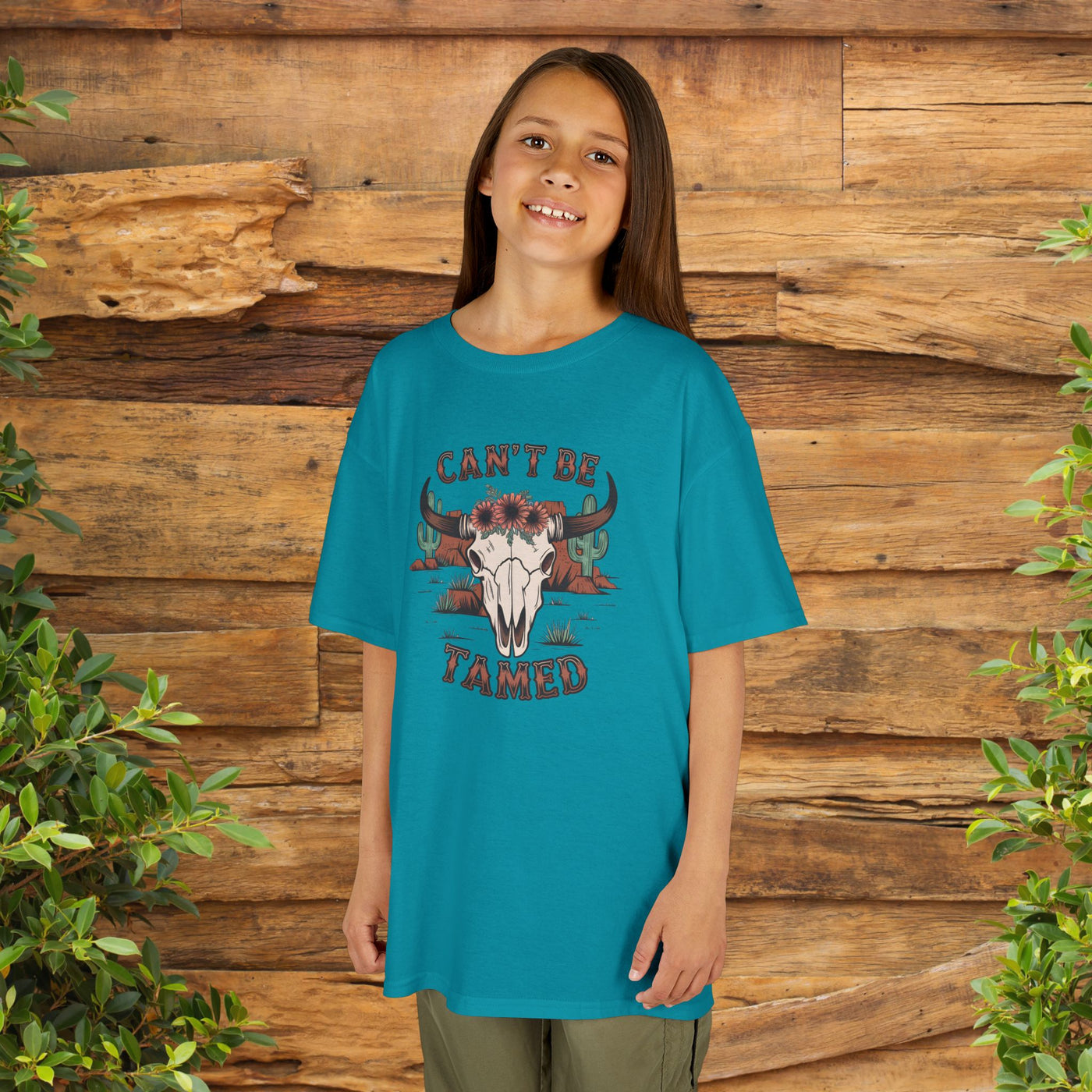 "Can't Be Tamed" Western Skull Kids T‑Shirt