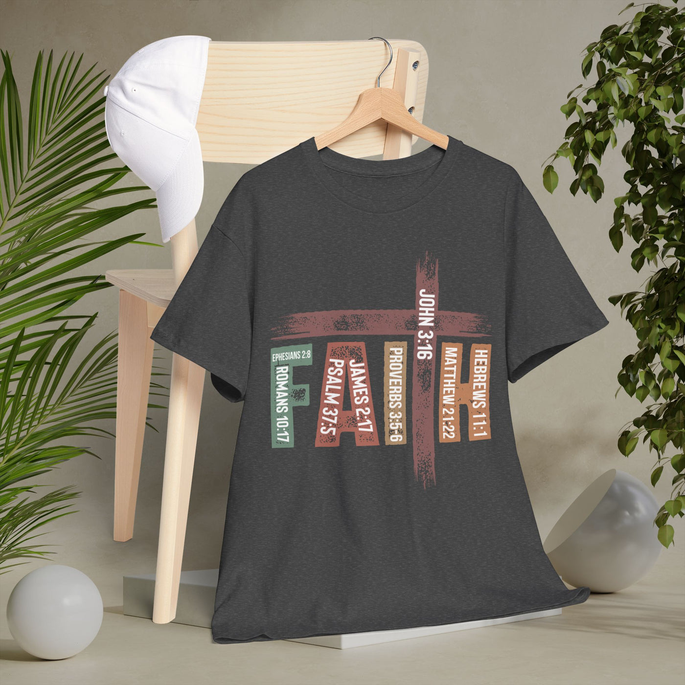 Faith Cross Graphic Tee — Inspirational Christian Word Art Shirt