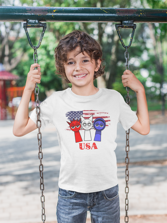 Kids Sprunki USA Graphic Tee - Patriotic Fun for Celebrations