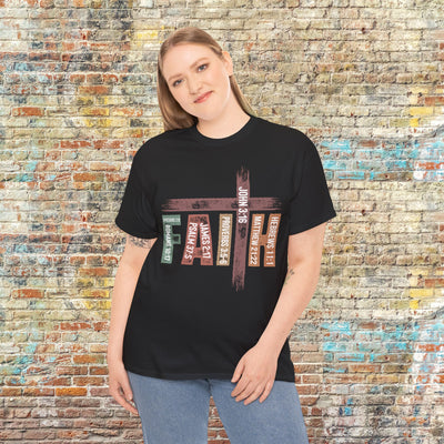 Faith Cross Graphic Tee — Inspirational Christian Word Art Shirt