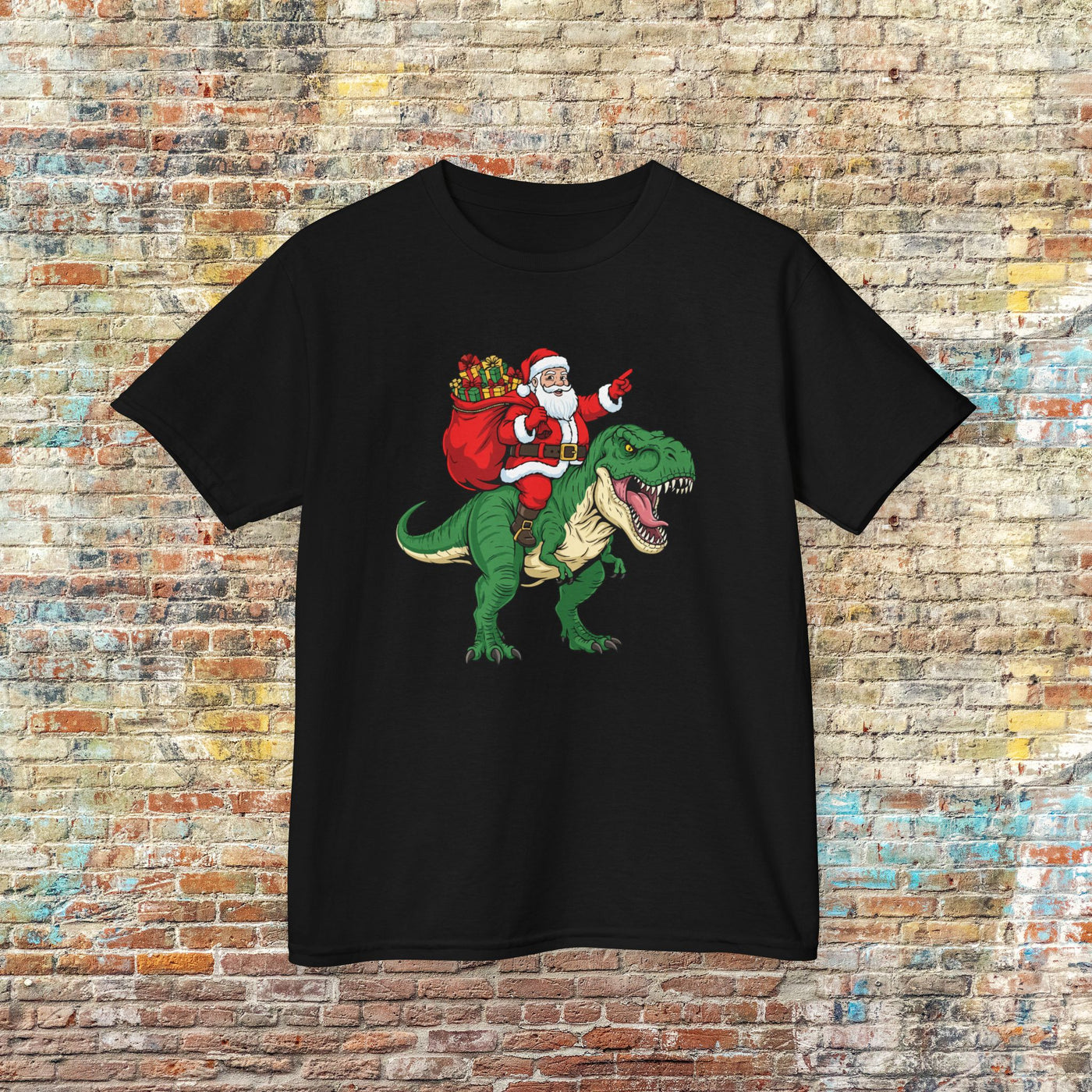 Santa Riding a T‑Rex Christmas Youth Tee