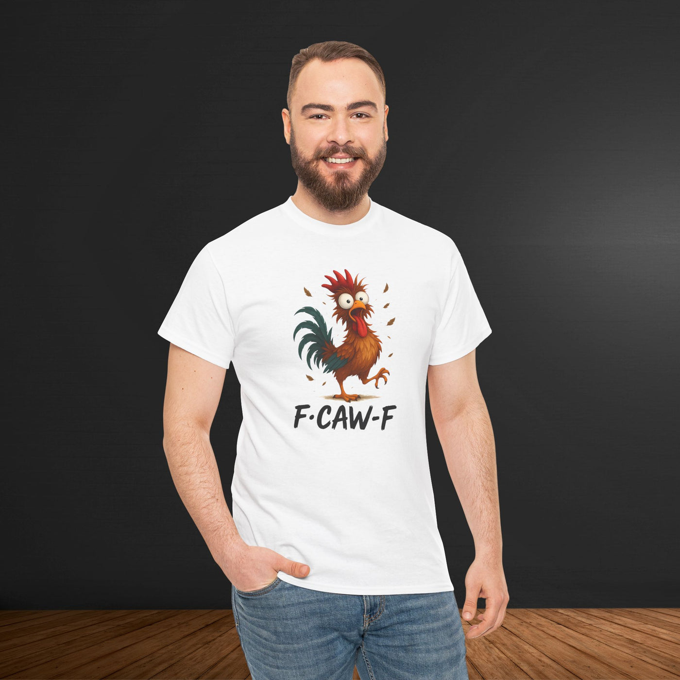 Funky F-Caw-F Chicken Humor Tee - Unisex Heavy Cotton T-Shirt