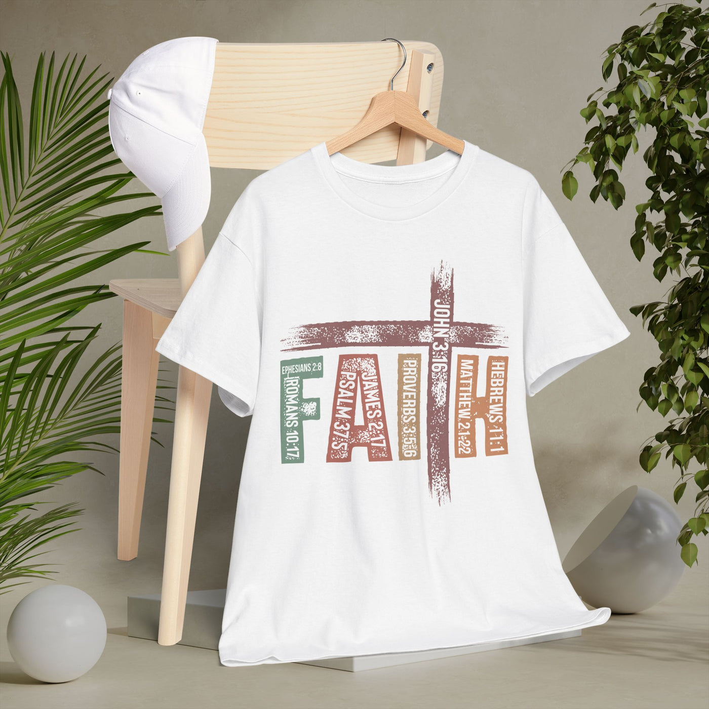 Faith Cross Graphic Tee — Inspirational Christian Word Art Shirt