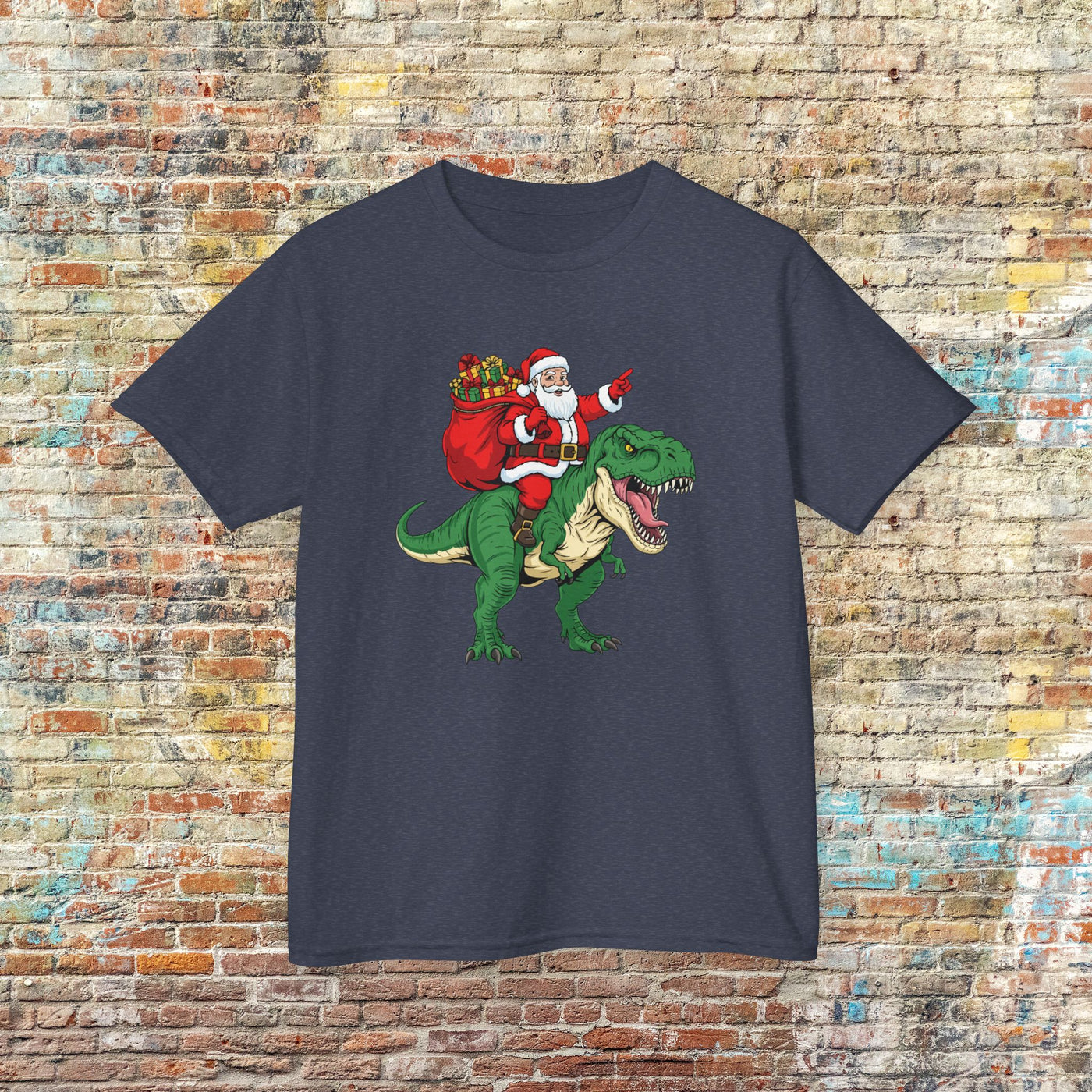 Santa Riding a T‑Rex Christmas Youth Tee