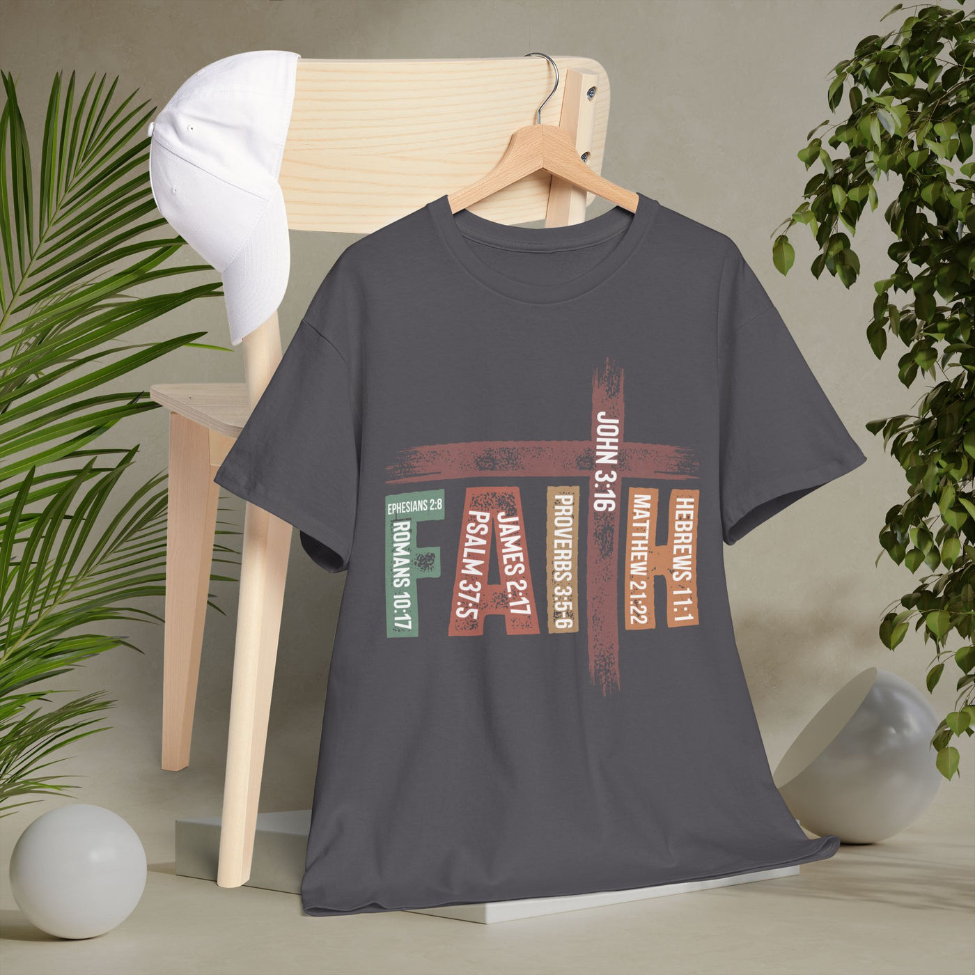 Faith Cross Graphic Tee — Inspirational Christian Word Art Shirt
