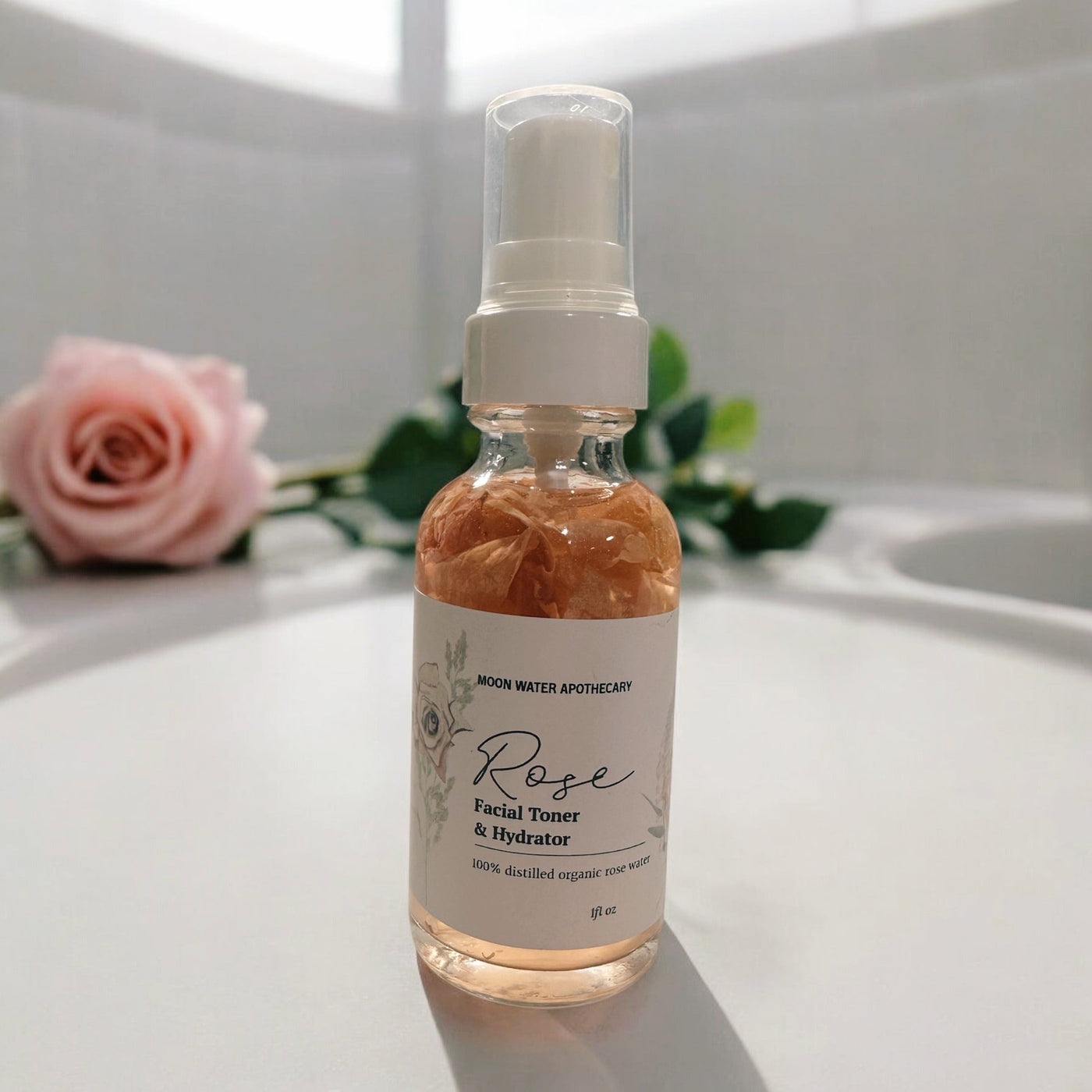 Handcrafted Rose Water Facial Toner, ALL Skin Types -- Organic Soothing, Hydrating Skin Care